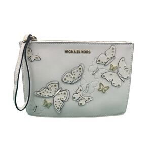 Jet Set Travel Butterflies XL Zip Clutch in Optic White